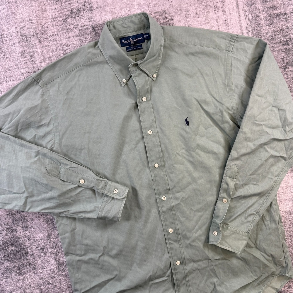 VTG Polo Ralph Lauren Shirt Mens Medium Green Blake Silk Blend Old Money Flowy